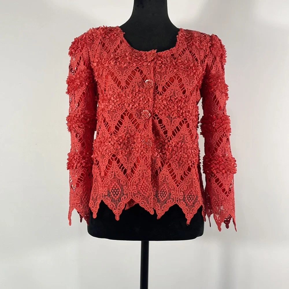 Pretty Angels, Button up Cardigan Blazer, Rose buttons, Small, Salmon, Red,Pink - Picture 11 of 11